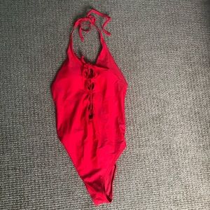 Red Aerie One Piece Swimsuit with Strappy Detail